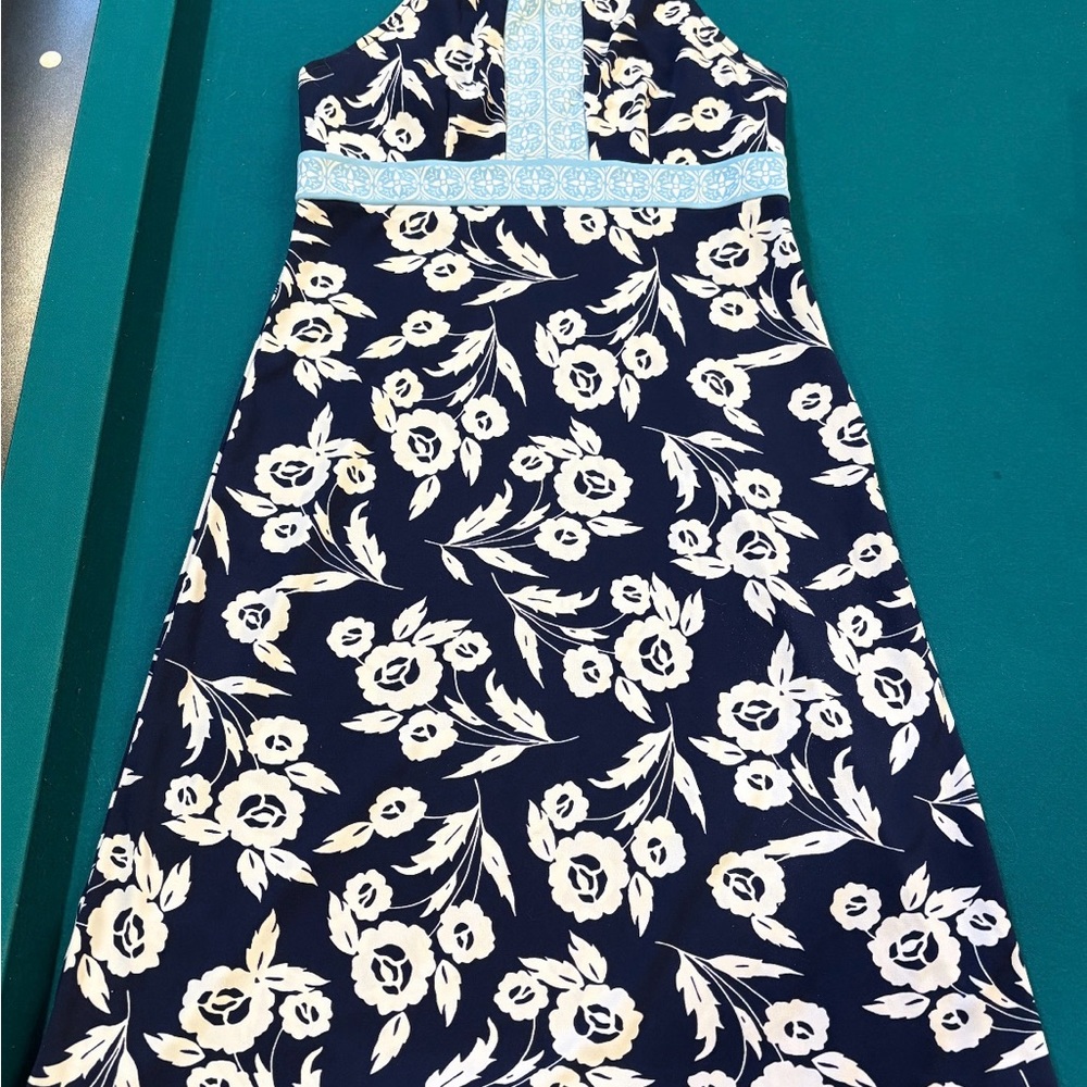 Floral Navy and White Halter Dress